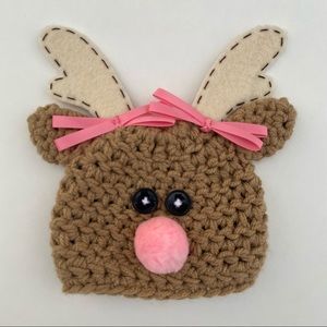 Handmade knit infant reindeer hat 0-6 month